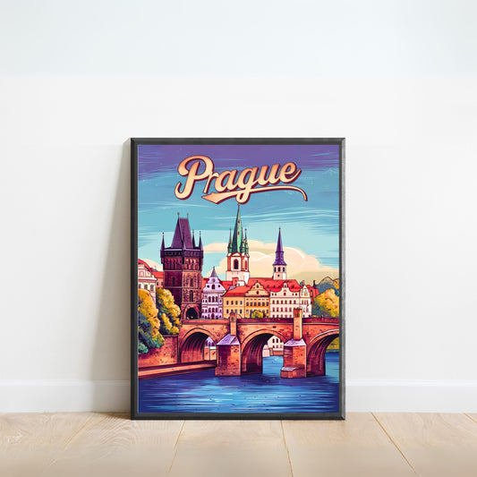 Prague Vintage Travel Poster - Charles Bridge Spain