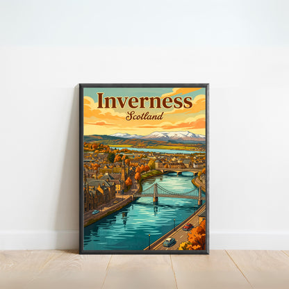 Inverness Vintage Travel Poster - Bridges and City