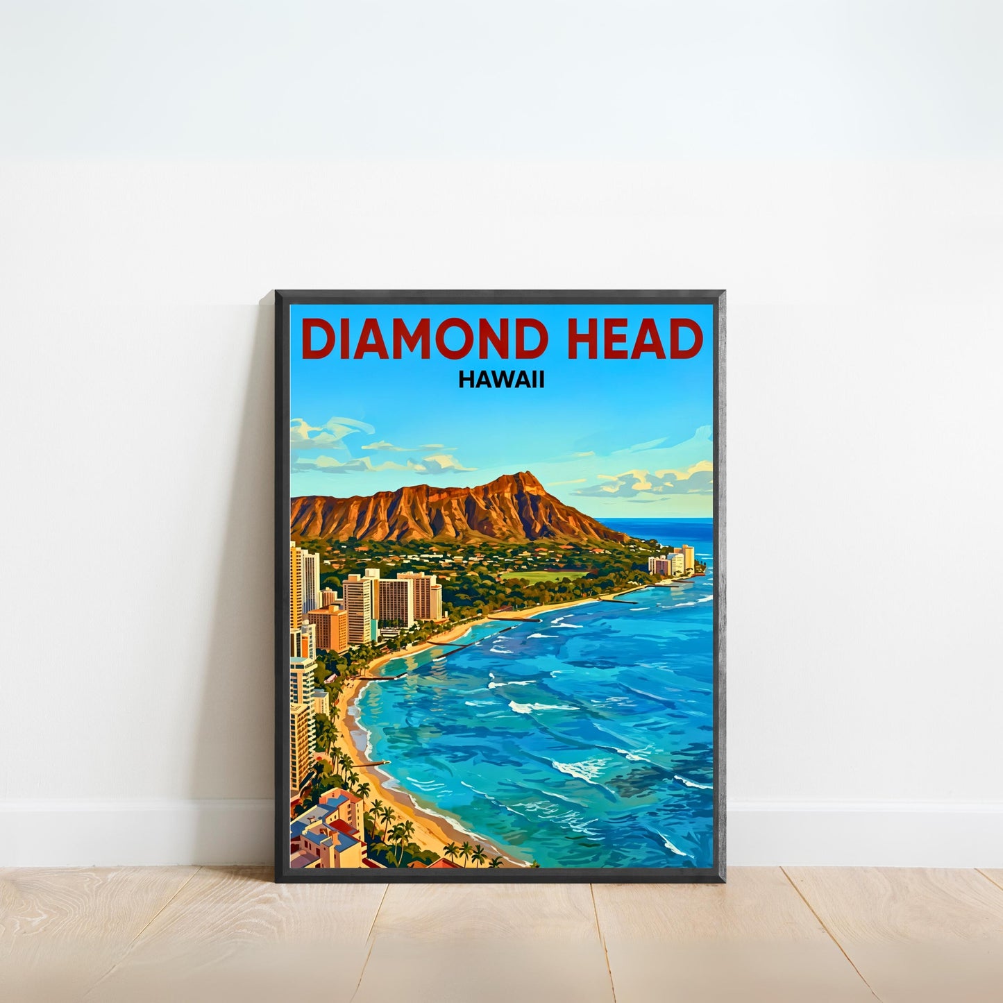 Diamond Head Vintage Travel Poster - Waikiki Hawaii