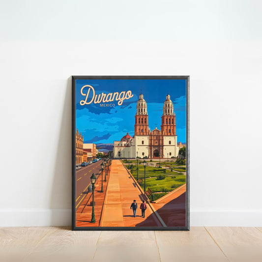 Durango, Mexico Vintage Travel Poster - City of Towers and Faith