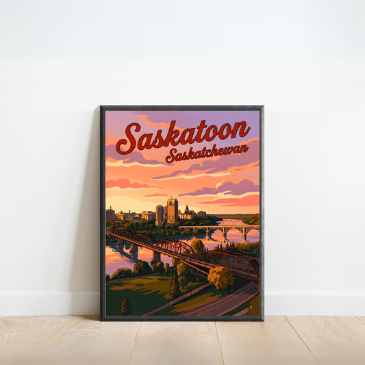 Saskatoon Vintage Travel Poster -   Beautiful Serene River View