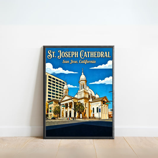 St. Joseph Cathedral Vintage Travel Poster -  Beneath the Blue Sky