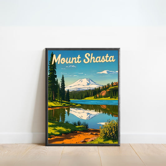 Mount Shasta Vintage Travel Poster - Mountain Getaway
