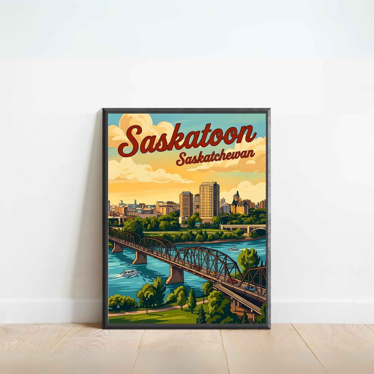 Saskatoon Vintage Travel Poster - Skyline View