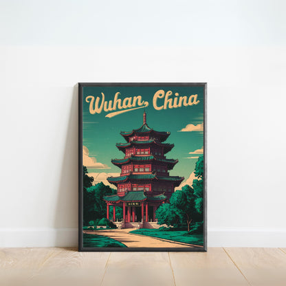 Wuhan Vintage Travel Poster - Modern Architectural Wonders