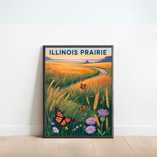 Illinois Vintage Travel Poster -  Roam Free in Prairie Country