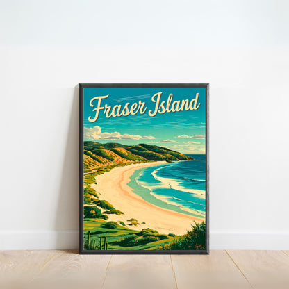 Fraser Island Vintage Travel Poster  - K'gari Island Australia