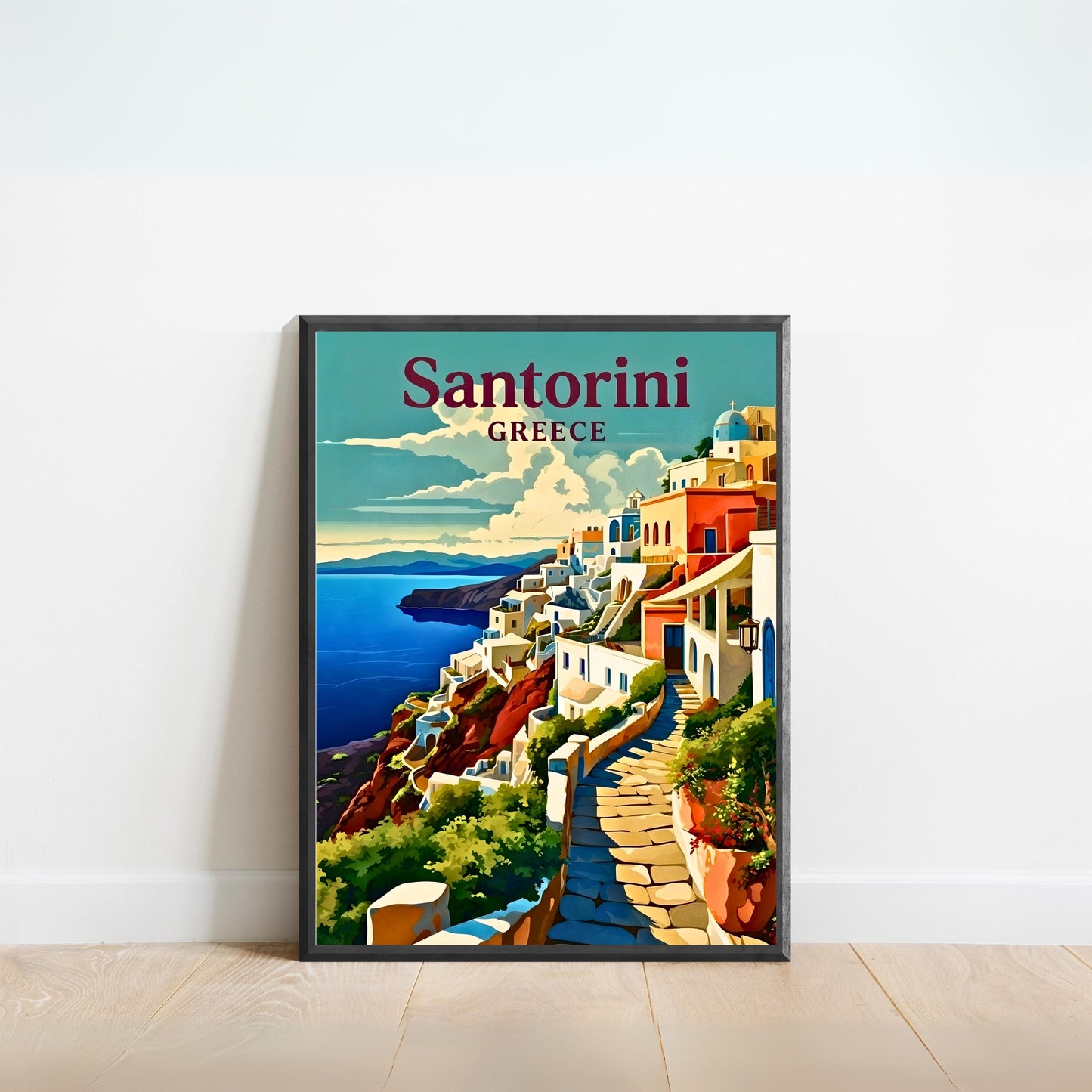 Santorini Vintage Travel Poster - Charming View