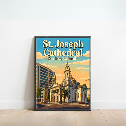 St. Joseph Cathedral Vintage Travel Poster -  Cathedral Calm in Downtown San Jose