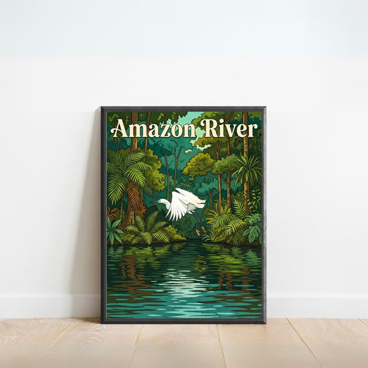 Amazon River Vintage Travel Poster - Wings Over the Emerald River