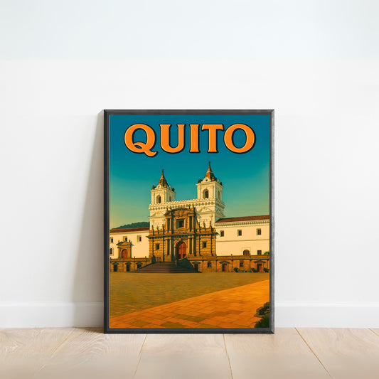Quito Vintage Travel Poster - Quito’s Golden Hour at San Francisco