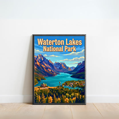 Waterton Lakes National Park Vintage Travel Poster - Lakes Beneath the Peaks