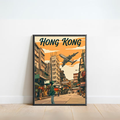 Hong Kong Vintage Travel Poster - Kai Tak from Above