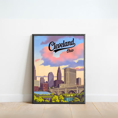Ohio Vintage Travel Poster - Cleveland Skyscrapers