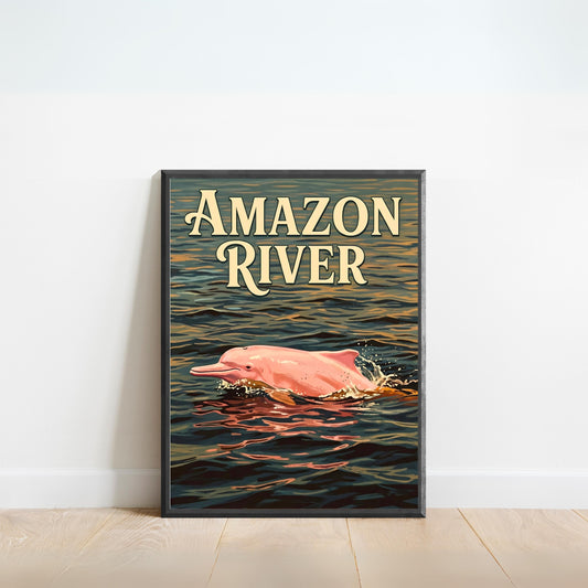 Amazon River Vintage Travel Poster - Jungle River Dolphin