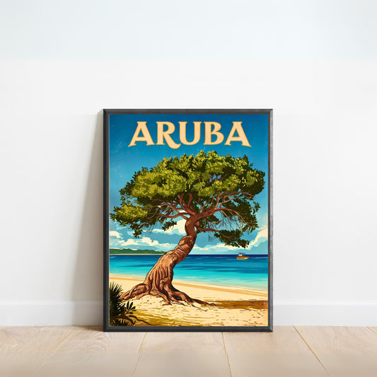Aruba Vintage Travel Poster - Tropical Paradise in Caribbean Island