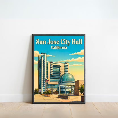 San Jose City Hall Vintage Travel Poster -  Dome