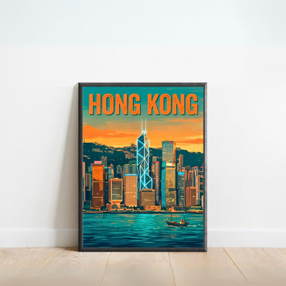 Hong Kong Vintage Travel Poster - Captivating Bank Of China Tower