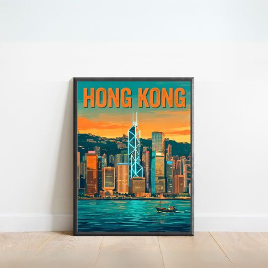 Hong Kong Vintage Travel Poster - Captivating Bank Of China Tower