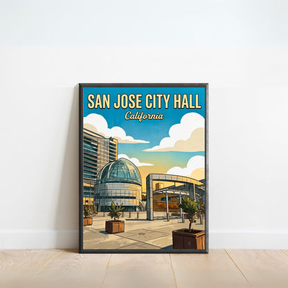 San Jose City Hall Vintage Travel Poster - Architectural Icon
