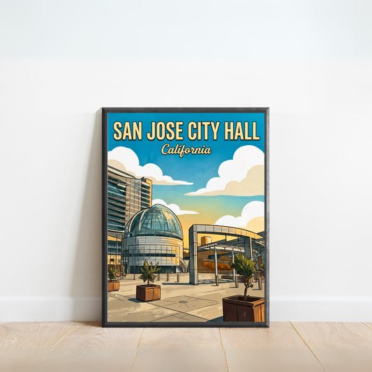 San Jose City Hall Vintage Travel Poster - Architectural Icon