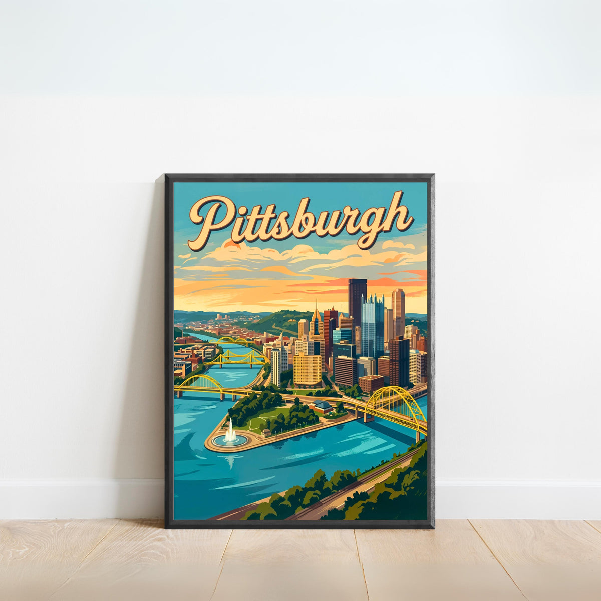 Pittsburgh Vintage Travel Poster- Iconic Bridges