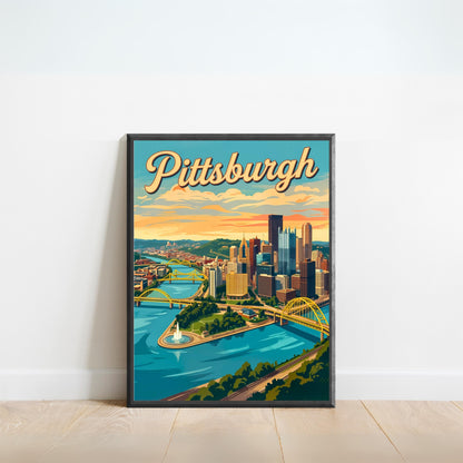 Pittsburgh Vintage Travel Poster- Iconic Bridges