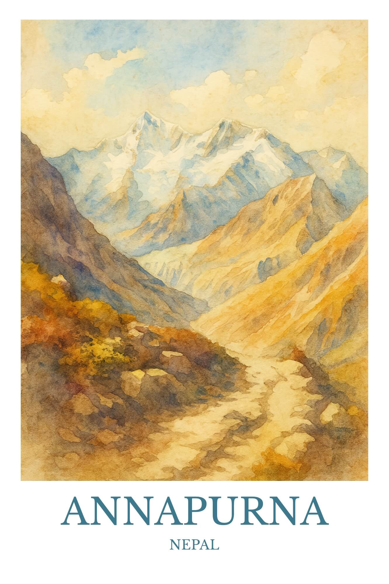 Annapurna, Watercolor design poster, Nepal Print, Annapurna Wall Art