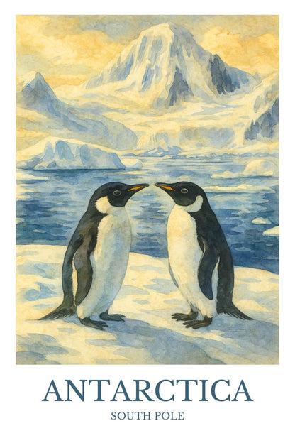 Antarctica, Watercolor design poster, South Pole Print, Antarctica Wall Art