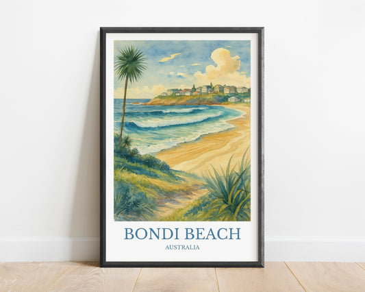 Bondi Beach, Watercolor design poster, Australia Print, Bondi Beach Wall Art