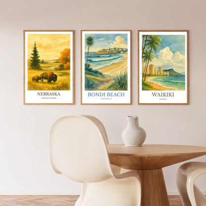 Bondi Beach, Watercolor design poster, Australia Print, Bondi Beach Wall Art