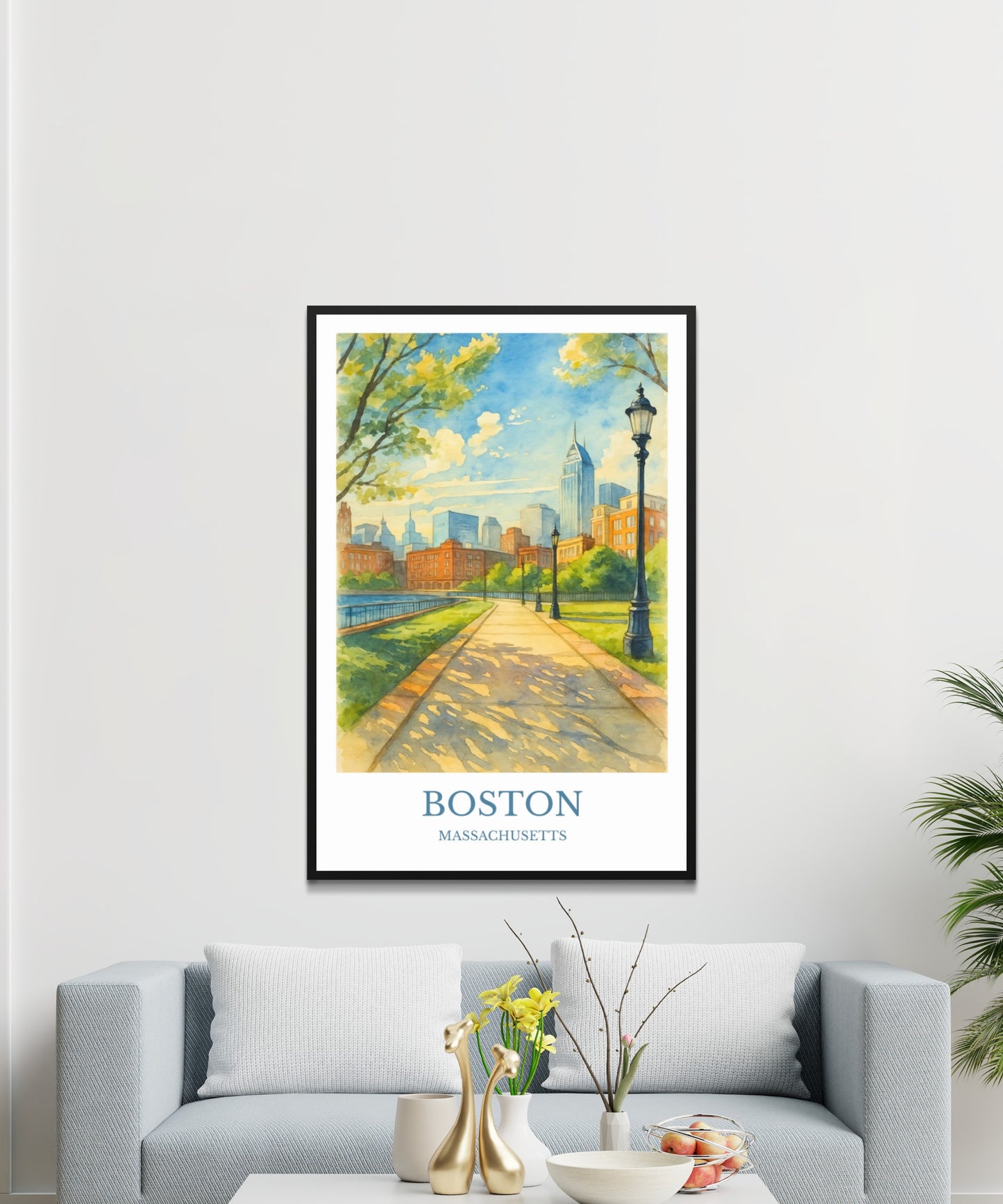 Boston, Watercolor design poster, Massachusetts Print, Boston Wall Art