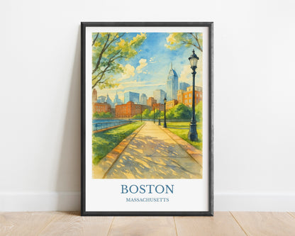 Boston, Watercolor design poster, Massachusetts Print, Boston Wall Art