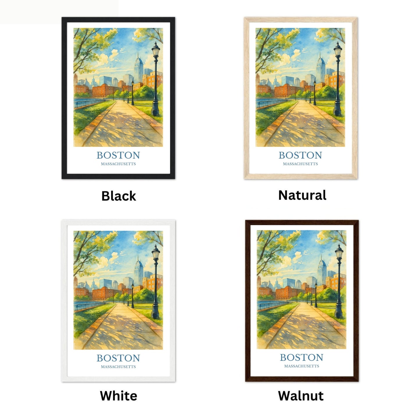 Boston, Watercolor design poster, Massachusetts Print, Boston Wall Art