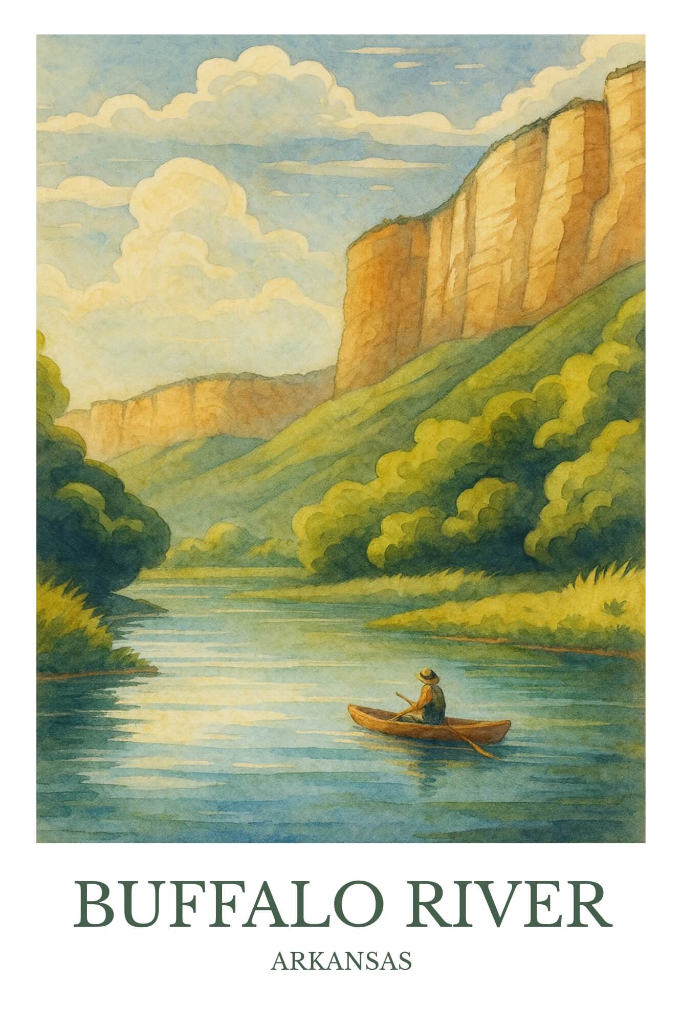 Buffalo River, Watercolor design poster, Arkansas Print, Buffalo River Wall Art