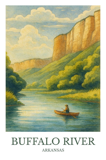Buffalo River, Watercolor design poster, Arkansas Print, Buffalo River Wall Art