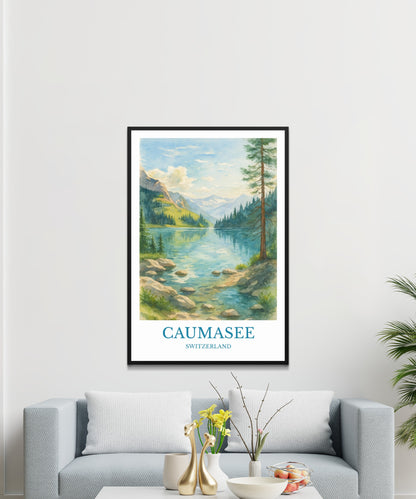 Caumasee, Watercolor design poster, Switzerland Print, Caumasee Wall Art