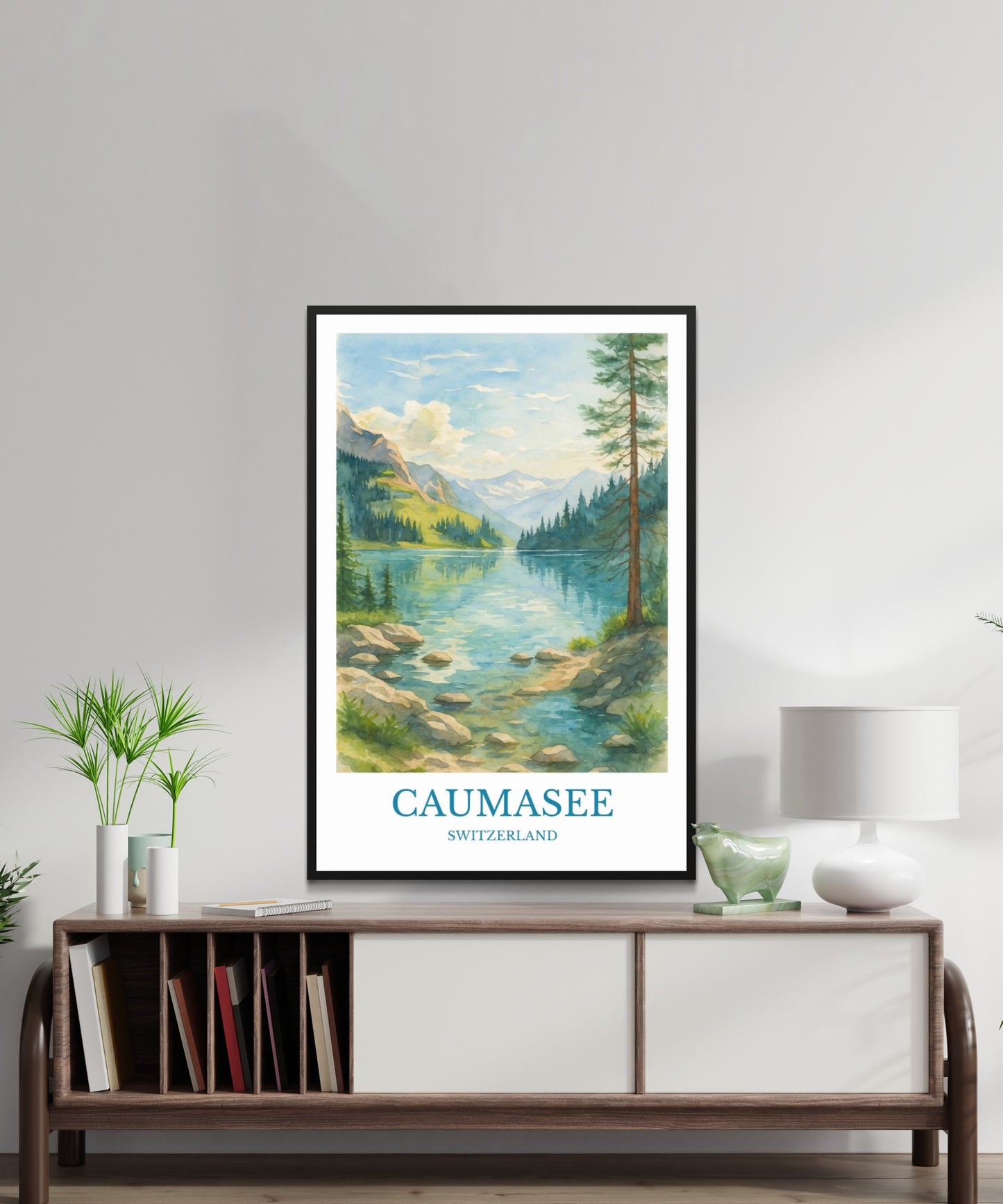 Caumasee, Watercolor design poster, Switzerland Print, Caumasee Wall Art