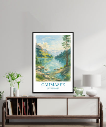 Caumasee, Watercolor design poster, Switzerland Print, Caumasee Wall Art