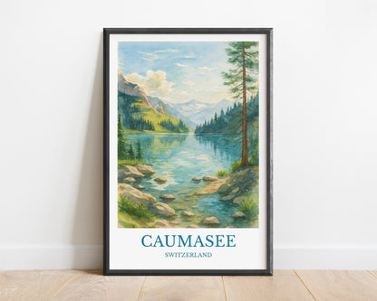 Caumasee, Watercolor design poster, Switzerland Print, Caumasee Wall Art