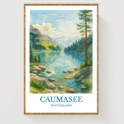 Caumasee, Watercolor design poster, Switzerland Print, Caumasee Wall Art