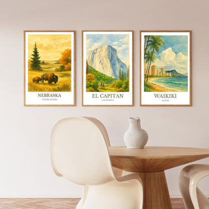 El Capitan, Watercolor design poster, California Print,  El Capitan Wall Art