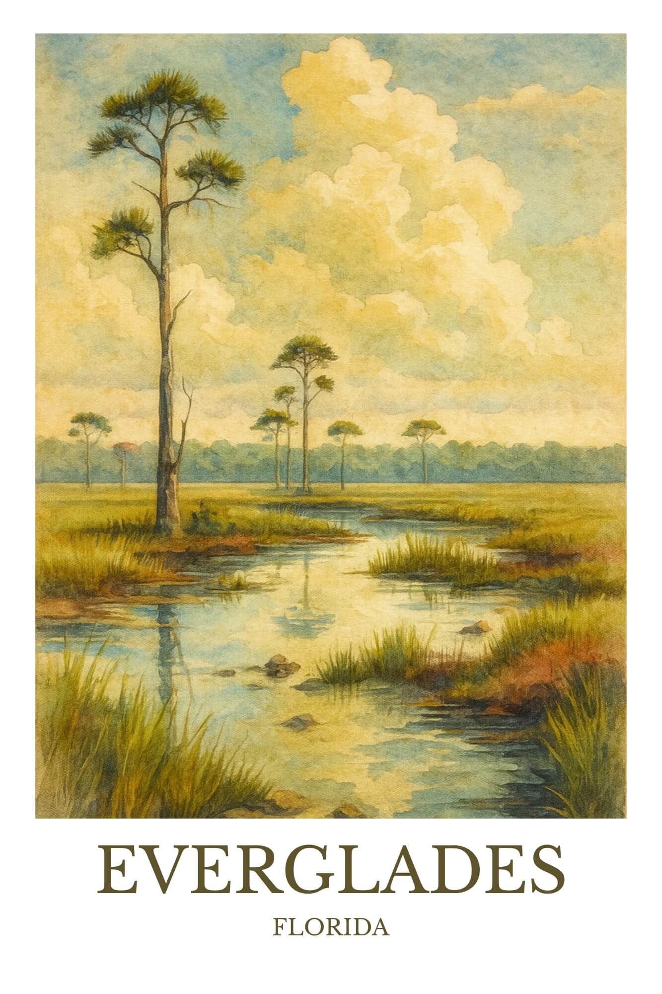 Everglades, Watercolor design poster, Florida Print, Everglades Wall Art