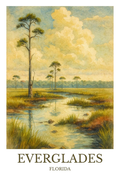 Everglades, Watercolor design poster, Florida Print, Everglades Wall Art