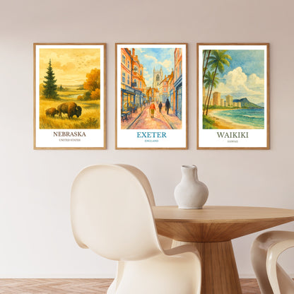 Exeter, Watercolor design poster, England Print, Exeter Wall Art