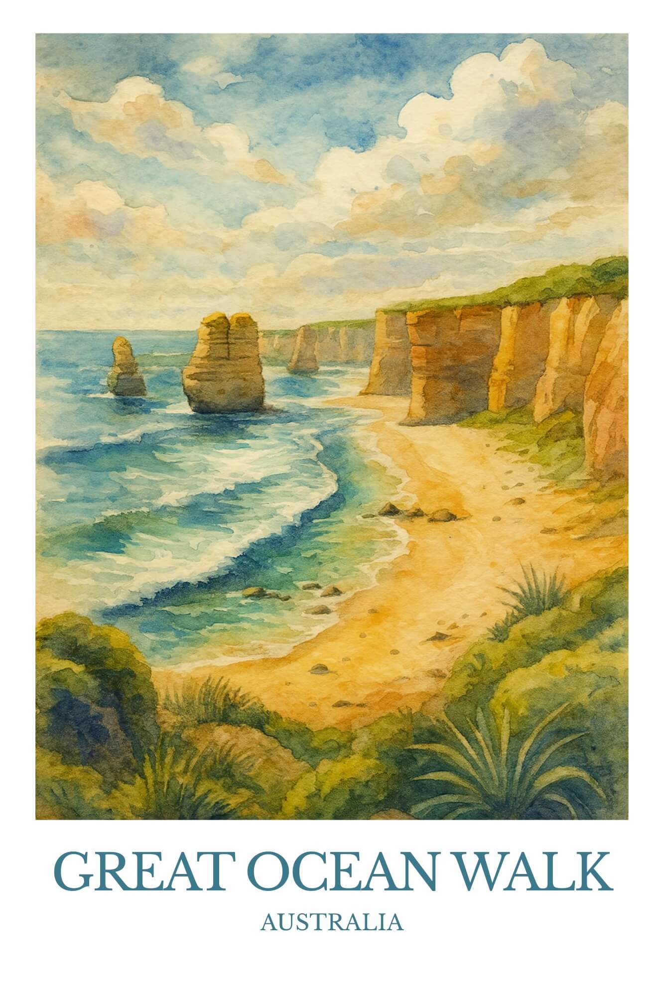 Great Ocean Walk, Watercolor design poster, Australia Print, Great Ocean Walk Wall Art