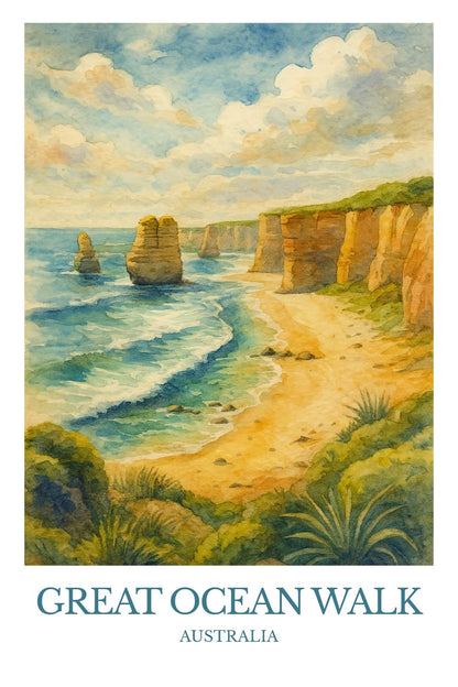 Great Ocean Walk, Watercolor design poster, Australia Print, Great Ocean Walk Wall Art