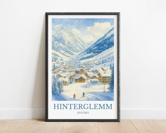 Hinterglemm, Watercolor design poster, Austria Print, Hinterglemm Wall Art