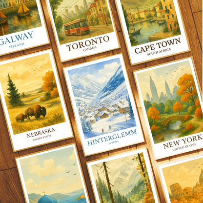 Hinterglemm, Watercolor design poster, Austria Print, Hinterglemm Wall Art