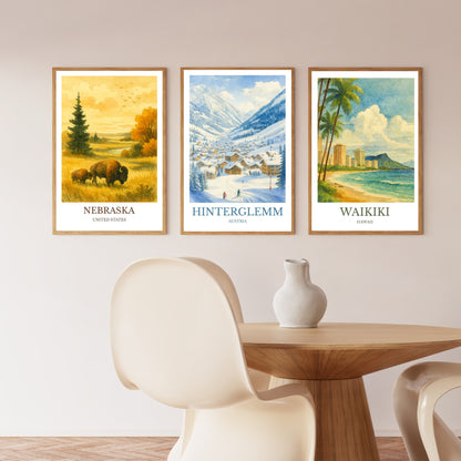 Hinterglemm, Watercolor design poster, Austria Print, Hinterglemm Wall Art